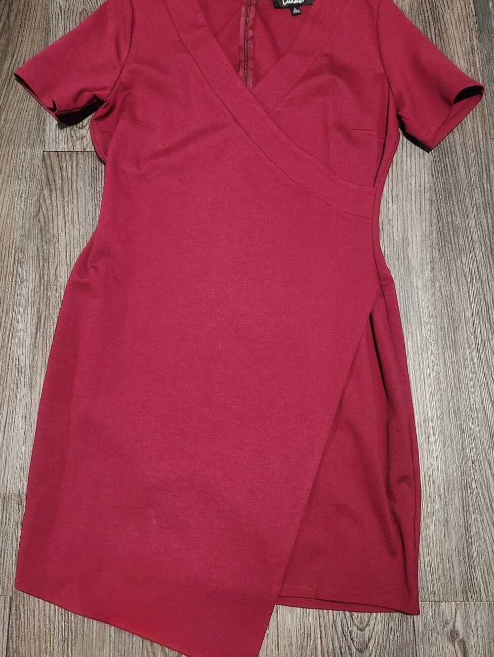 Lulu's Berry Red Faux-Wrap Sheath Dress